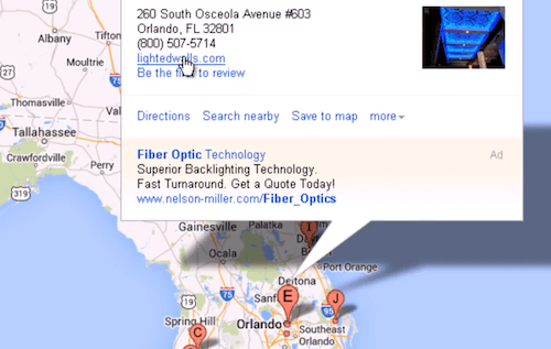 谷歌地图上的公司信息