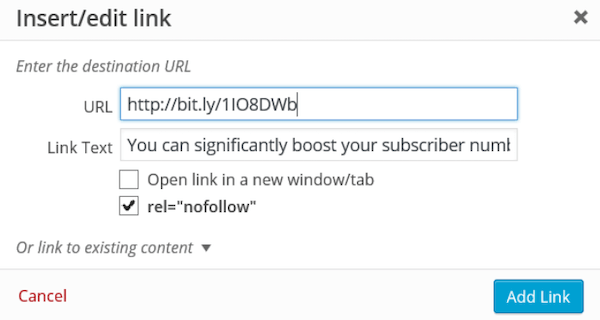 Rel Nofollow Checkbox