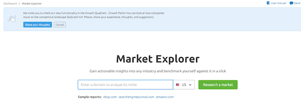 SEMrush的market explorer工具