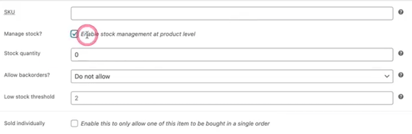 启用“Manage stock”