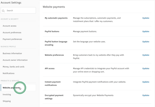 点击“Website payments”