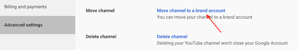 Move channel to a brand account